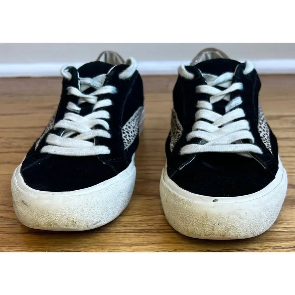 Madewell Black Leather Suede Cheetah Print Calf Hair Sneakers Sidewalk Low Sz 5